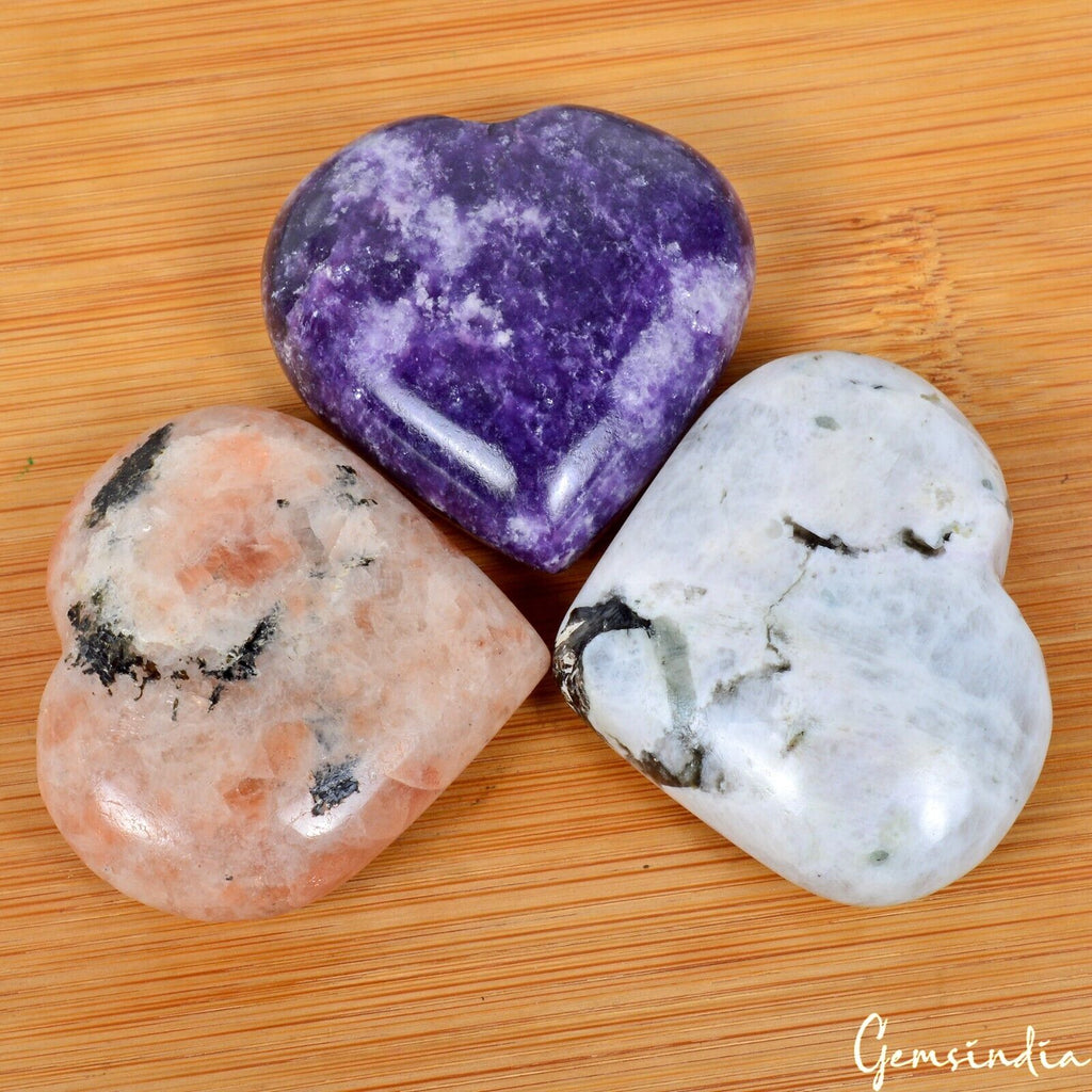 800 Cts/3 Pcs Natural Untreated Multi Color Heart Shape Loose Gems For Pendant