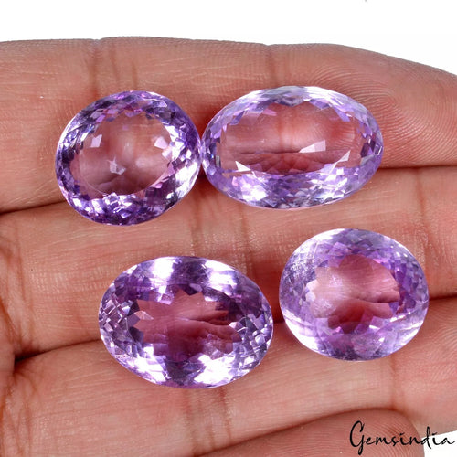 Amethyst Lot, Loose Gemstone, Oval Cut, Untreated — 4 Pieces, 17mm to 21mm, 92.50 Ct, Brazil