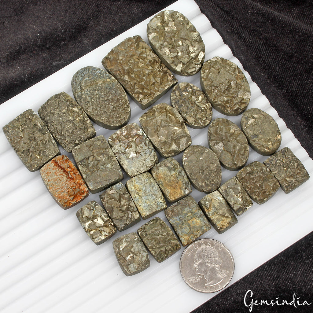 27 Pcs Lot 100 % Natural Golden Pyrite Druzy Mix Cabochon Loose Gemstones~1270Ct