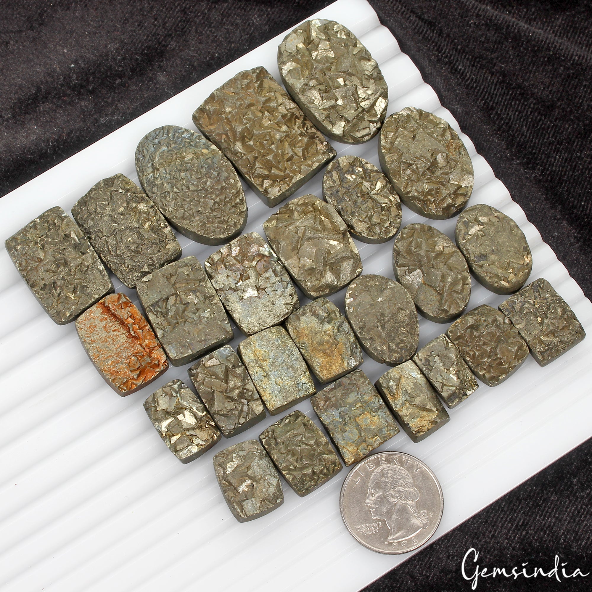 27 Pcs Lot 100 % Natural Golden Pyrite Druzy Mix Cabochon Loose Gemstones~1270Ct