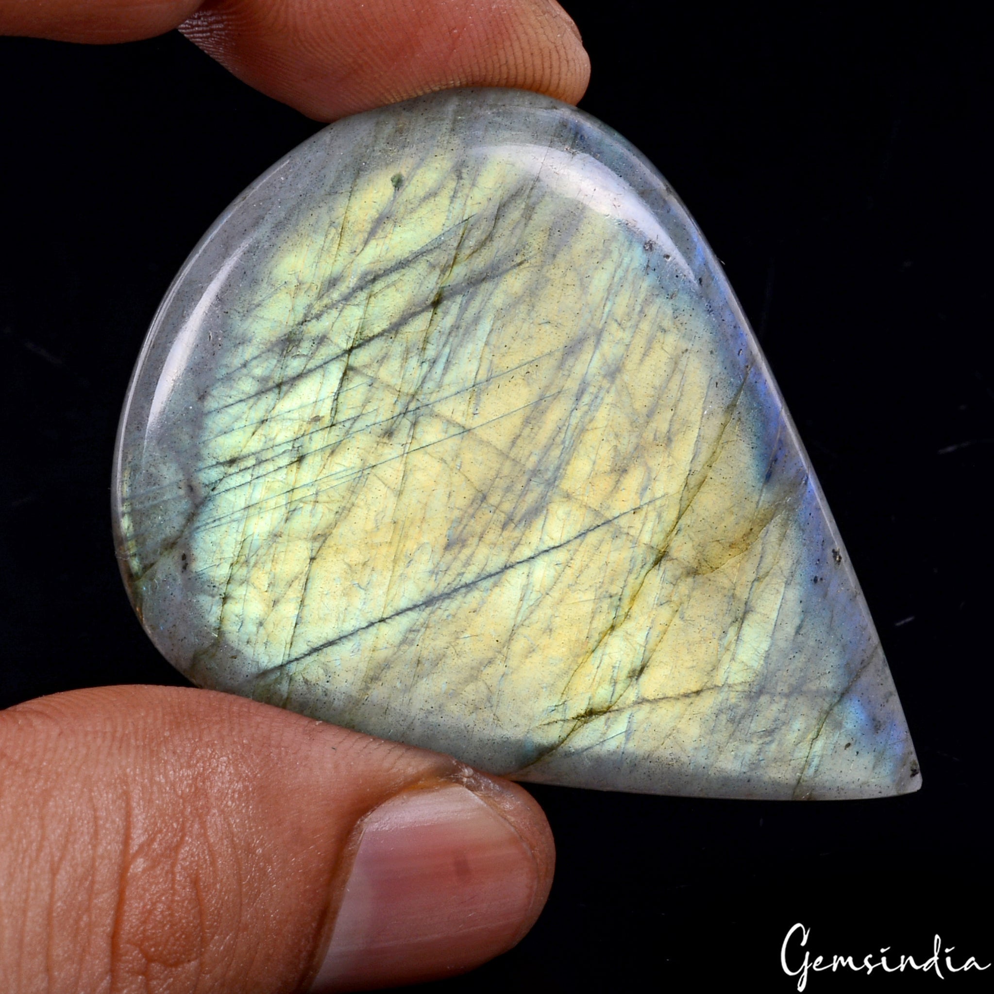 117.70 Cts Natural Untreated Yellow Green Labradorite Pear Cab Gem For Pendant