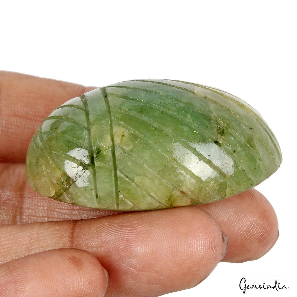 245 Cts Natural Brazilian Green Emerald Oval Cut Both Size Hand Carved Gemstone