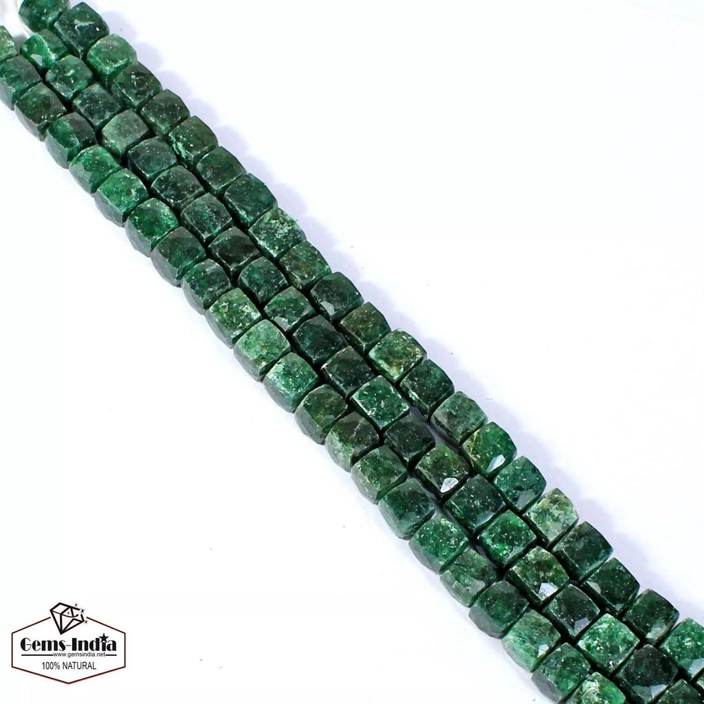 8" Each Natural Green Serpentine Gemstone Box/Cube Faceted 8-9mm Beads, 3 Strand