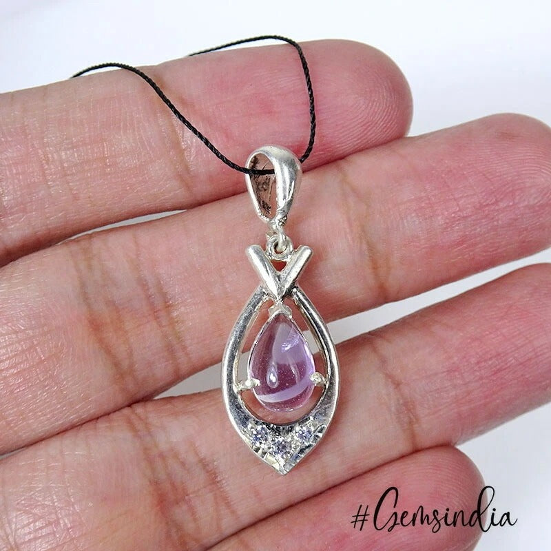 2.4 Gram Natural Purple Amethyst Gem Designer 925 Sterling Silver Pendant 1 Inch