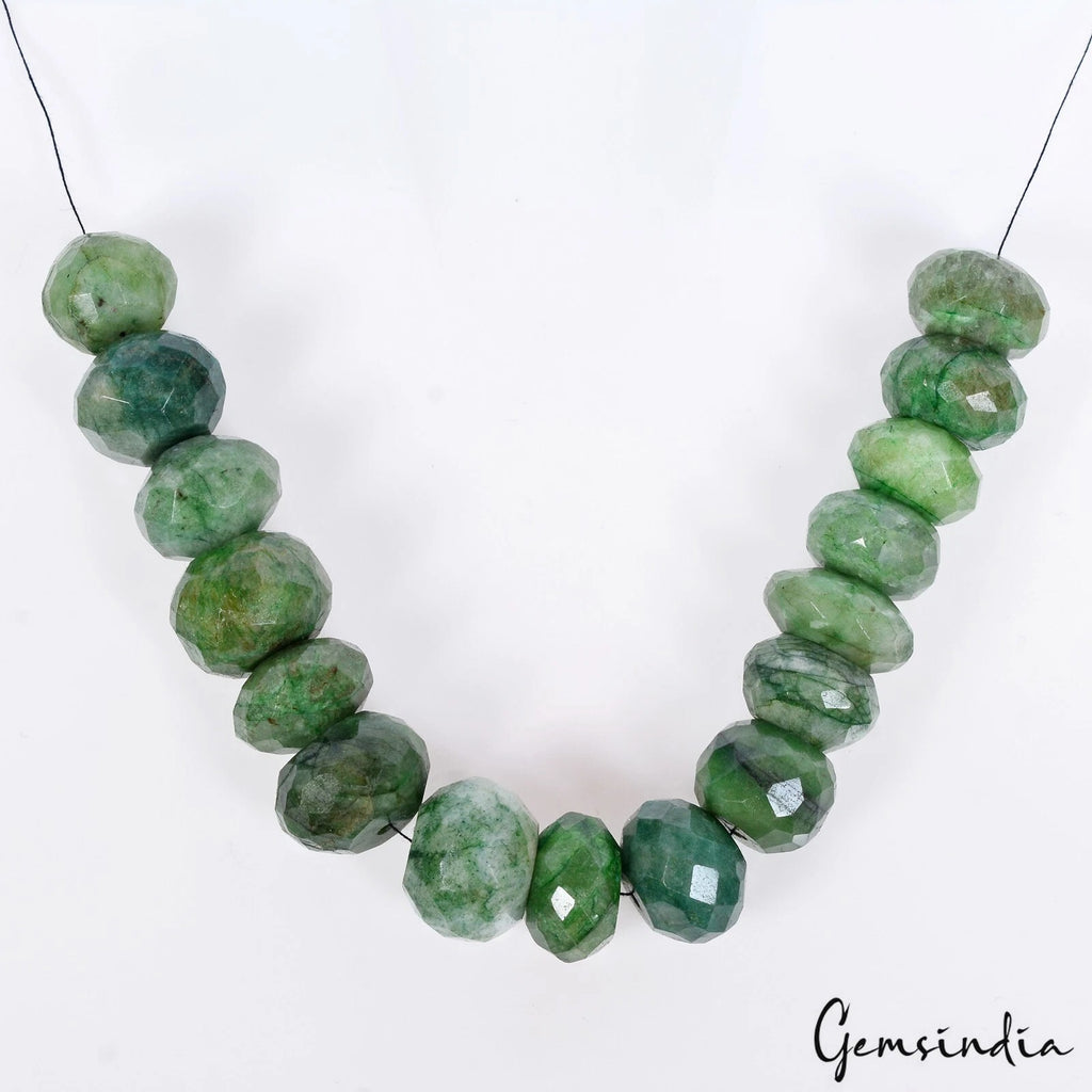 Emerald Beaded Strand, Color Enhanced, Green — 16 Pieces, 14mm to 17mm, 350 Ct, Brazil