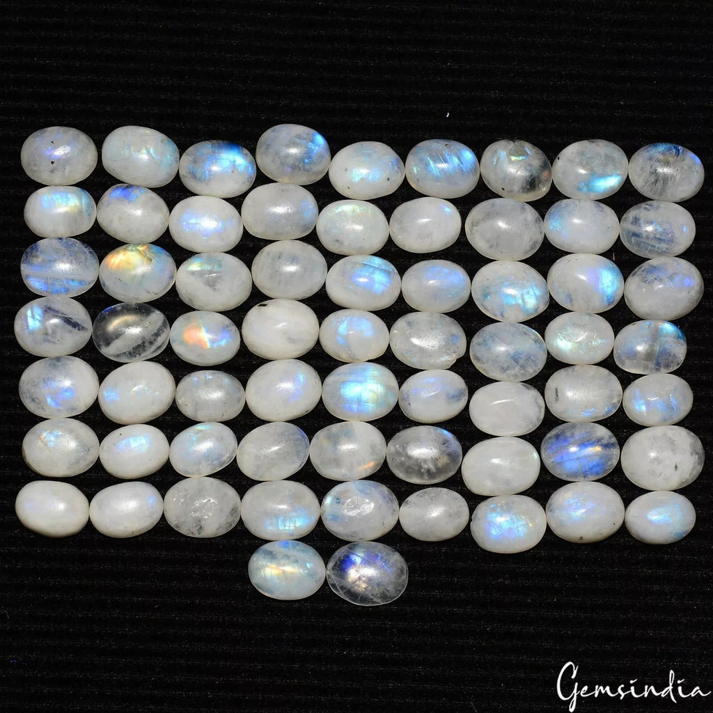 136.70 Cts/65 Pcs Natural Untreated Blue Shine Moonstone Oval Cab Loose Gems Lot