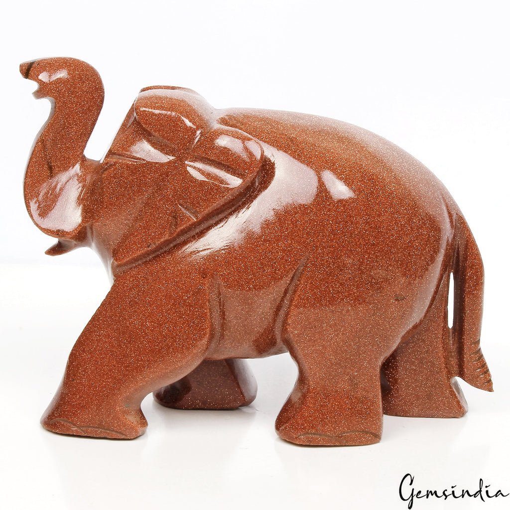 2780Ct Natural Brown Sunstone Trunk up Elephant Hand Crafted/Home Decor Gemstone
