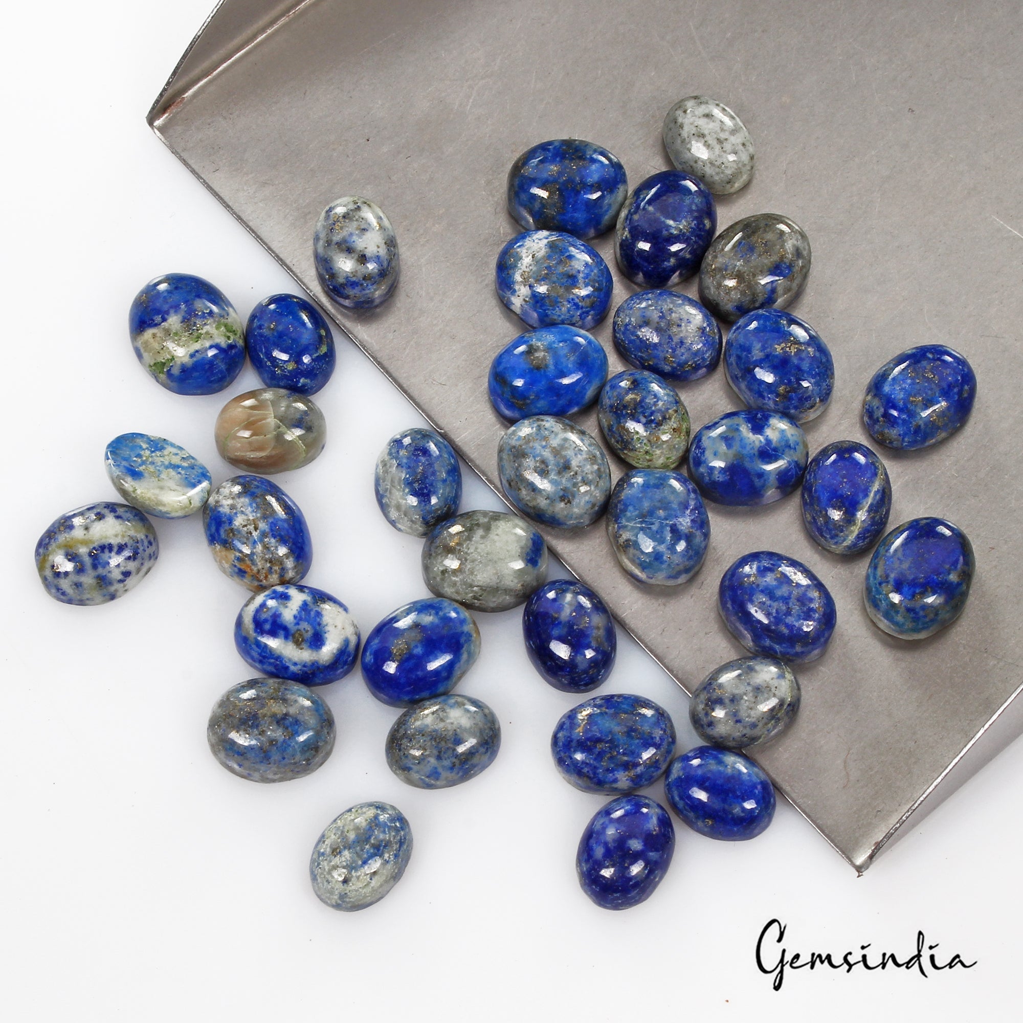 Certified 111.50 Cts/35 Pcs Natural Blue Gray Lapis Lazuli Oval Cab Loose Gems