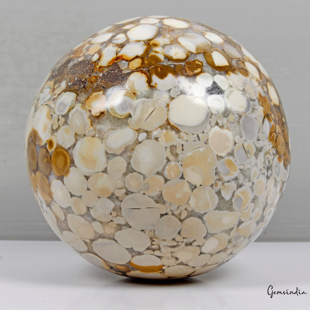 3.9 Kilo Natural Polished Bi-color Orbicular Ocean Jasper Sphere Healing Reiki