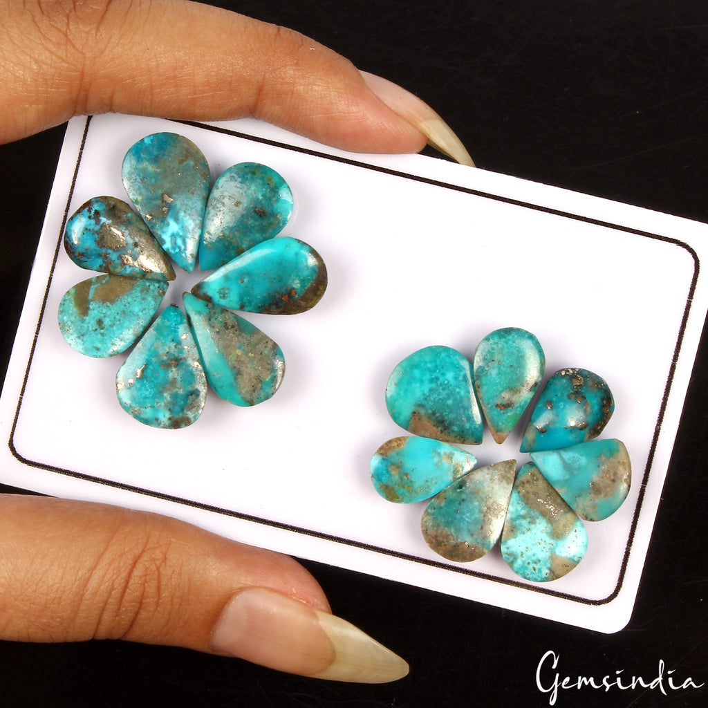 14 Persian Turquoise Neyshabur Pear Cabochon, Untreated 100% Natural Gem 13-18mm