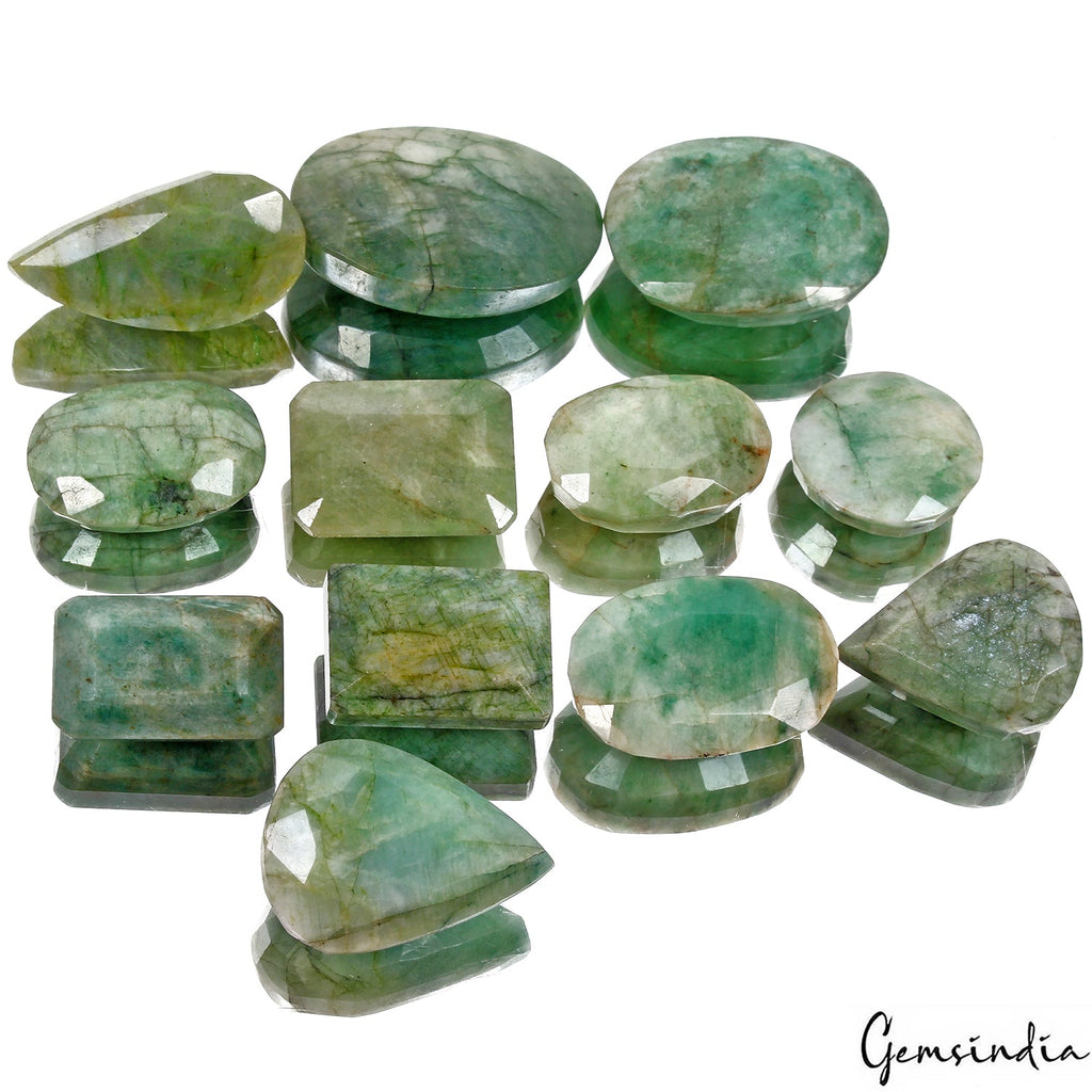 1750 Cts/12 Pcs Natural Brazilian Green Emerald Mix Cut Loose Wholesale Gems Lot