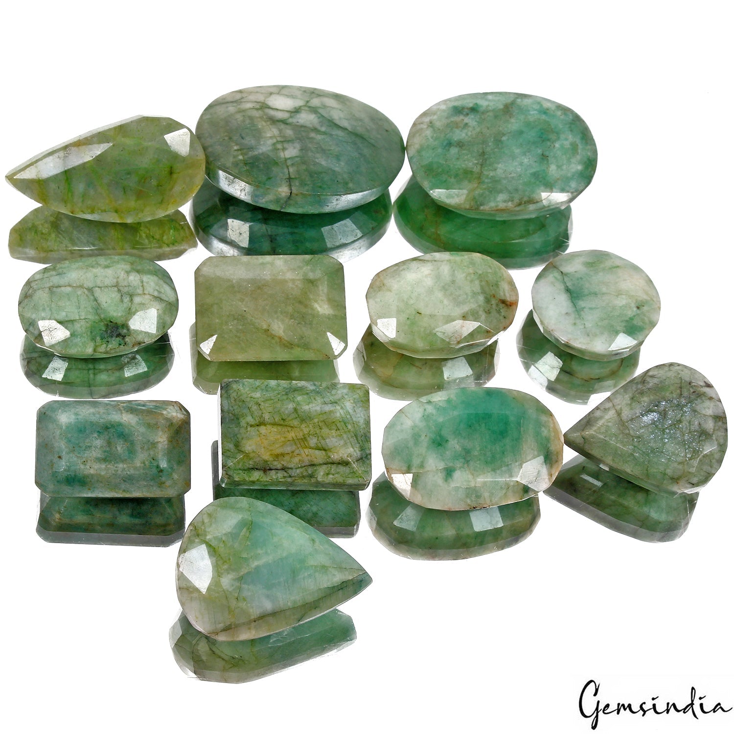 1750 Cts/12 Pcs Natural Brazilian Green Emerald Mix Cut Loose Wholesale Gems Lot