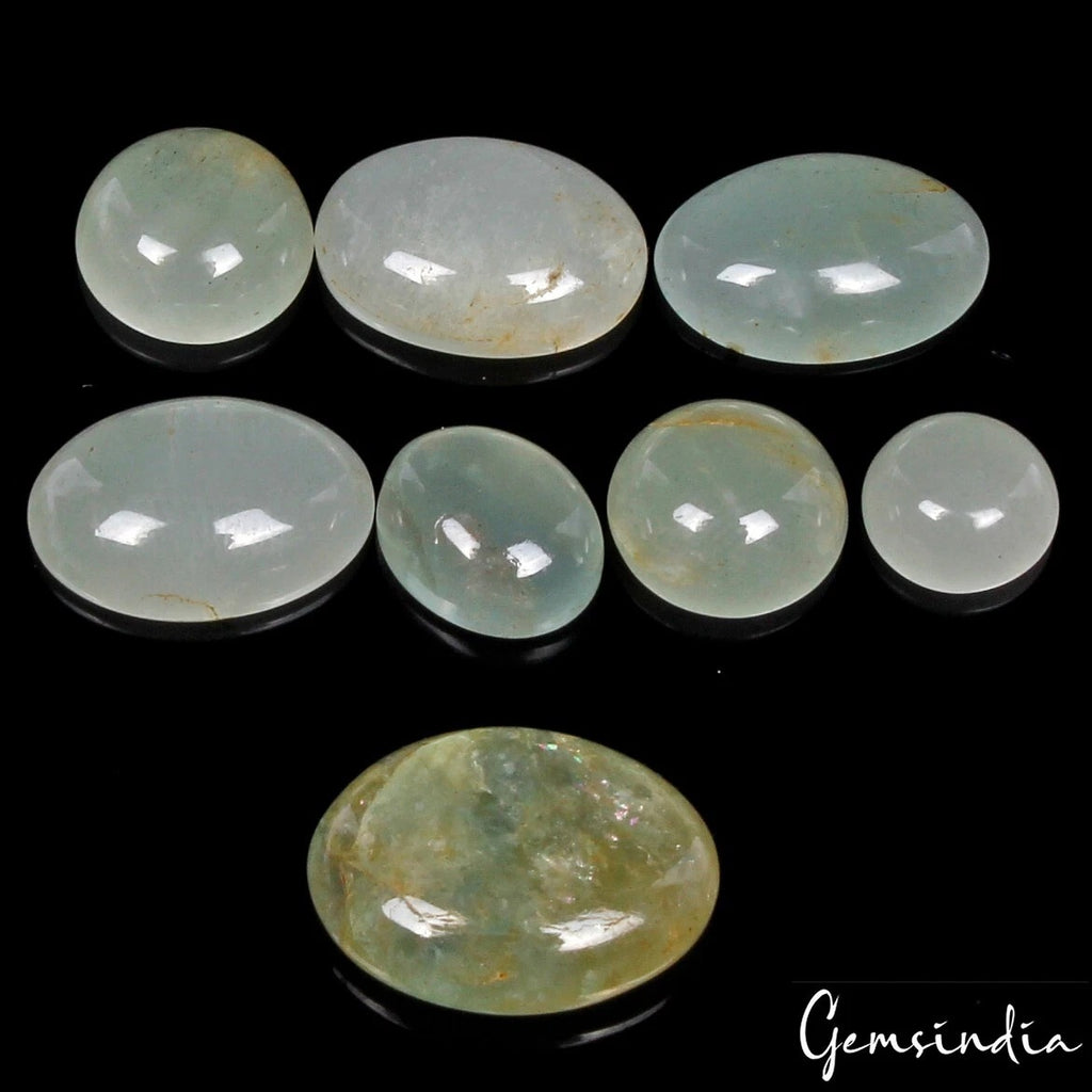 Green Beryl Lot, Cabochon, Untreated — 8 Pieces, 8mm to 16mm, 32.80 Ct, Brazil