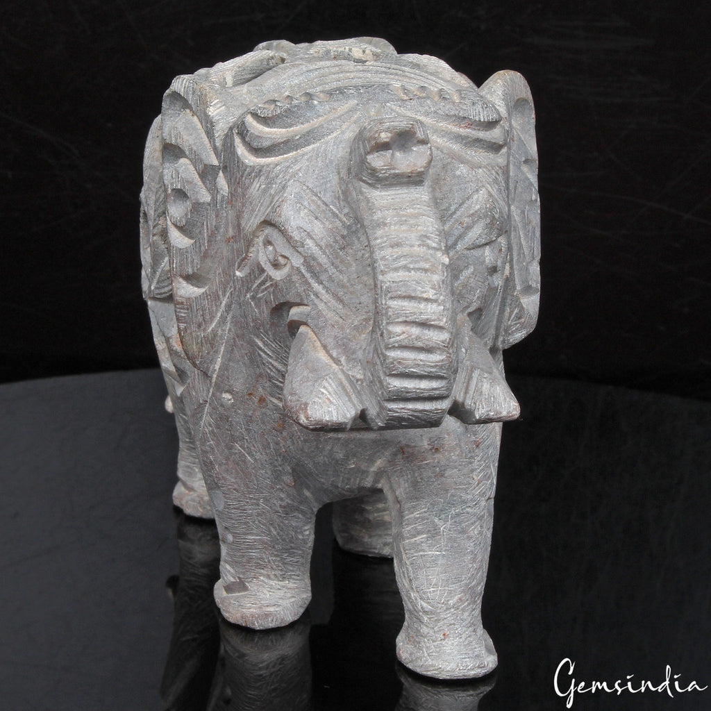 1270 Ct Handmade Soapstone Elephant Statue Home Decor /Animal Figurine Sculpture