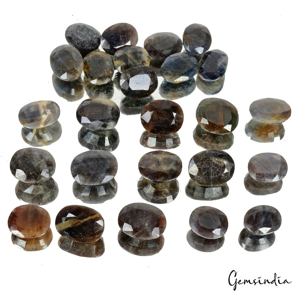 300 Cts/25 Pcs Natural Untreated Black Sapphire Oval Faceted Cut Loose Gems Lot