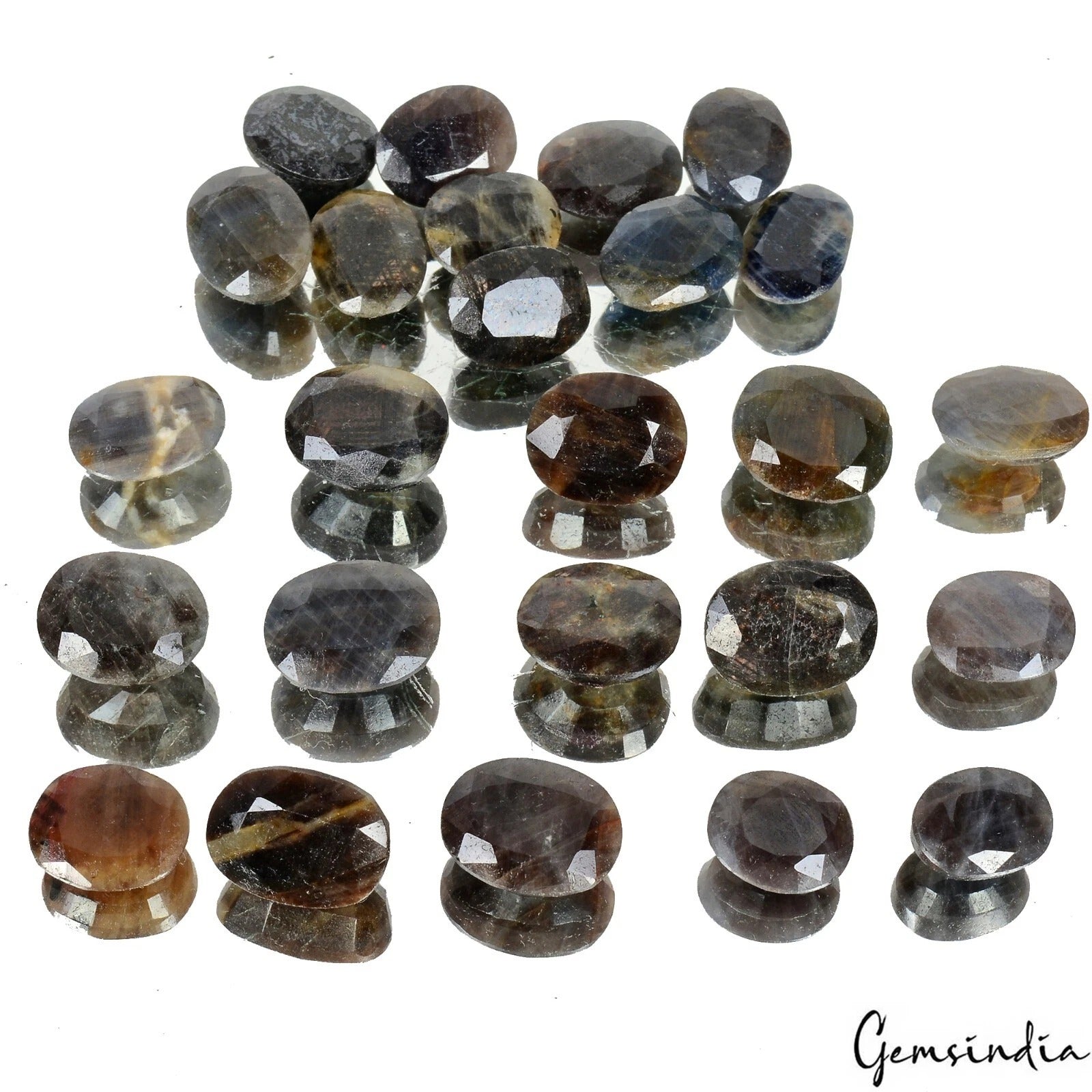 300 Cts/25 Pcs Natural Untreated Black Sapphire Oval Faceted Cut Loose Gems Lot