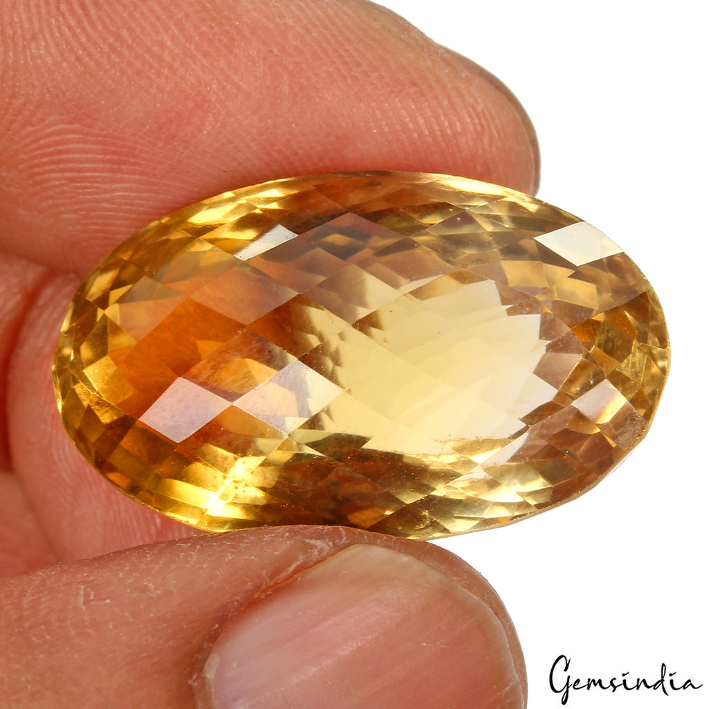 42.70 Ct Natural Brazilian Yellow Citrine Oval Checker Cut Loose Gem For Pendant