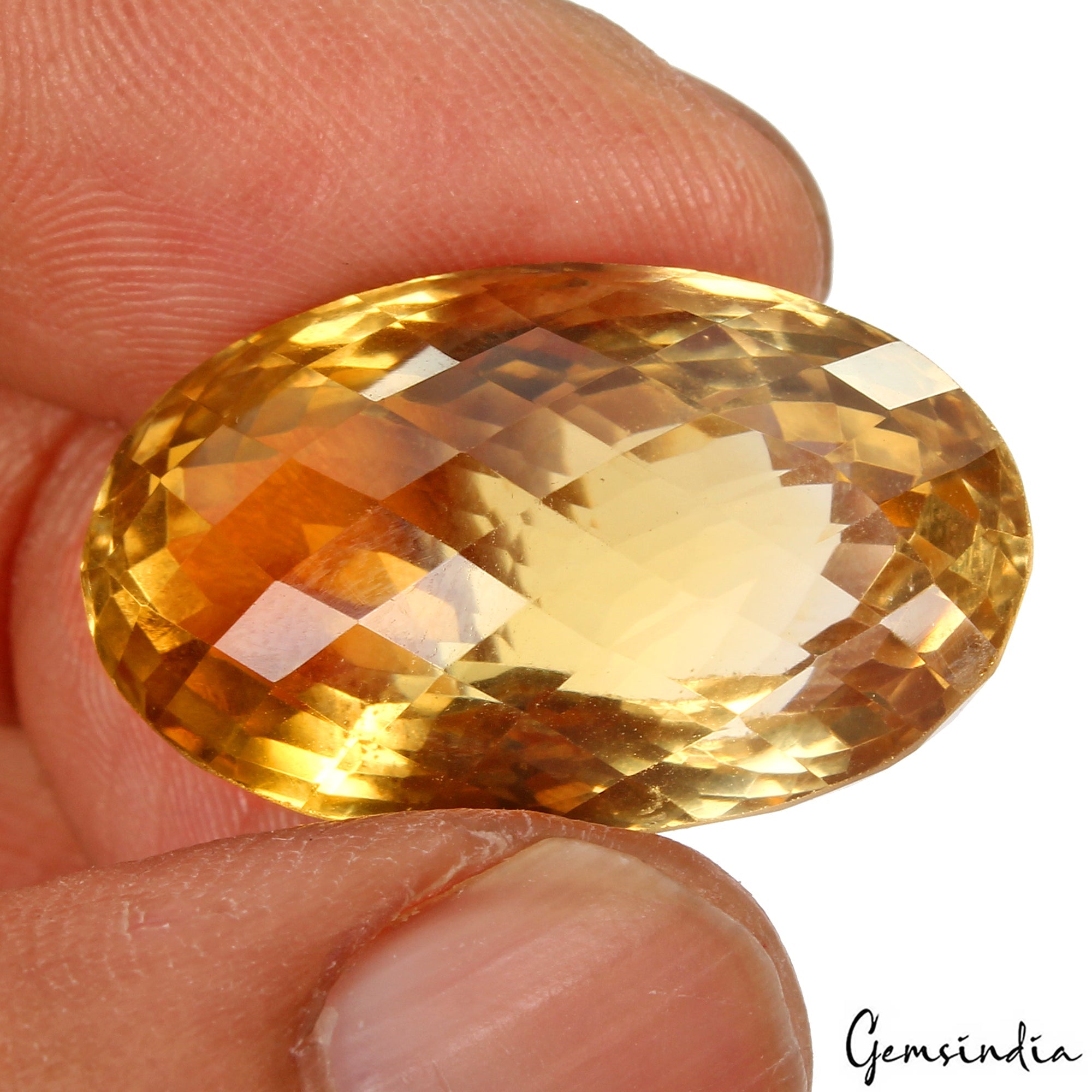 42.70 Ct Natural Brazilian Yellow Citrine Oval Checker Cut Loose Gem For Pendant