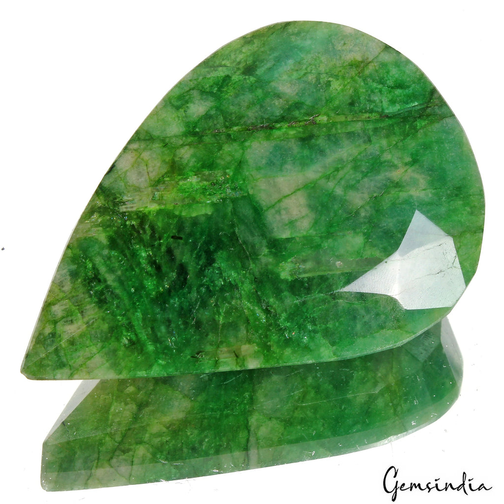 Certified 500 Ct Natural Brazilian Green Emerald Pear Leaf Faceted Cut Loose Gem