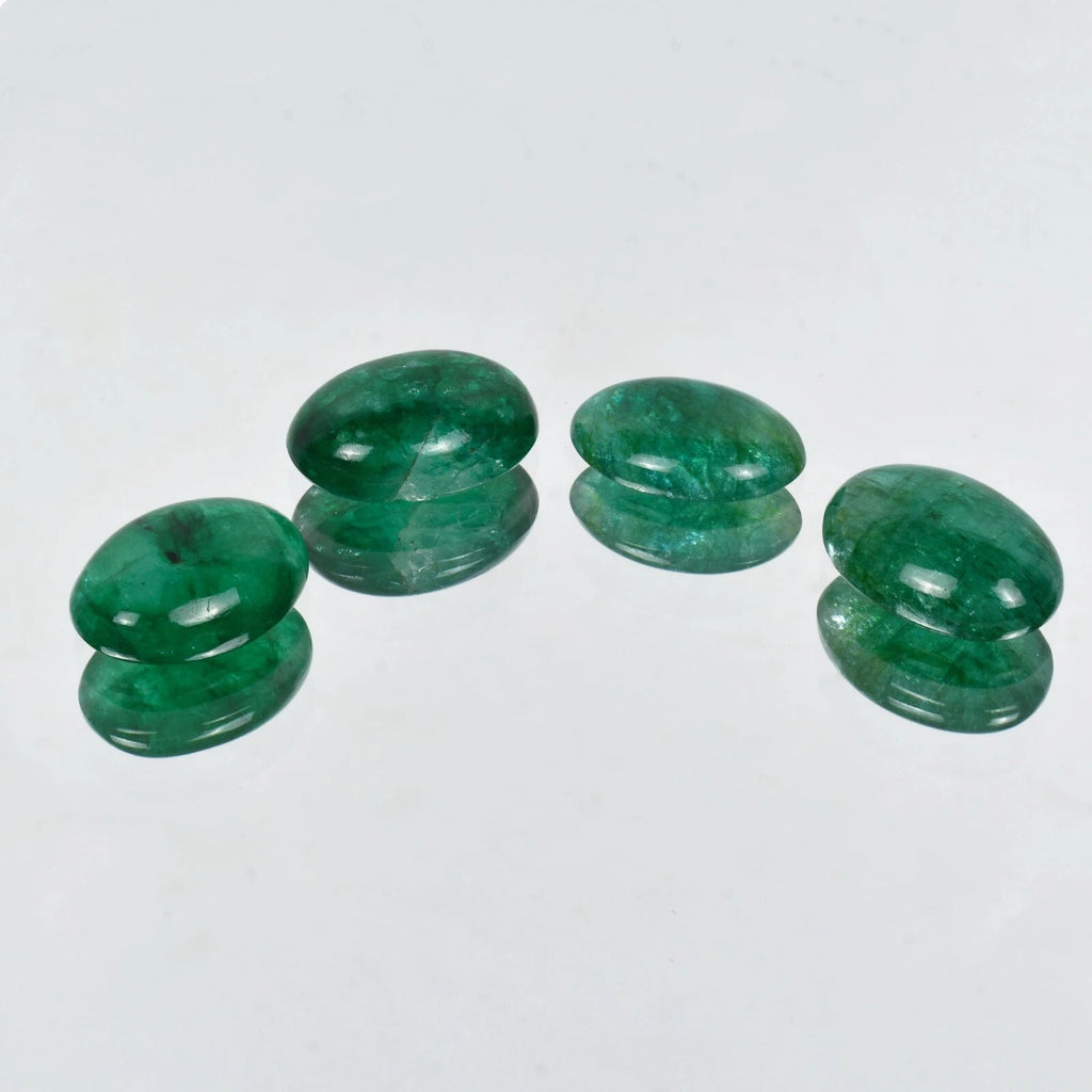 Emerald Lot, Cabochon, Green — 4 Pieces, 19mm to 20mm, 57.10 Ct, Brazil