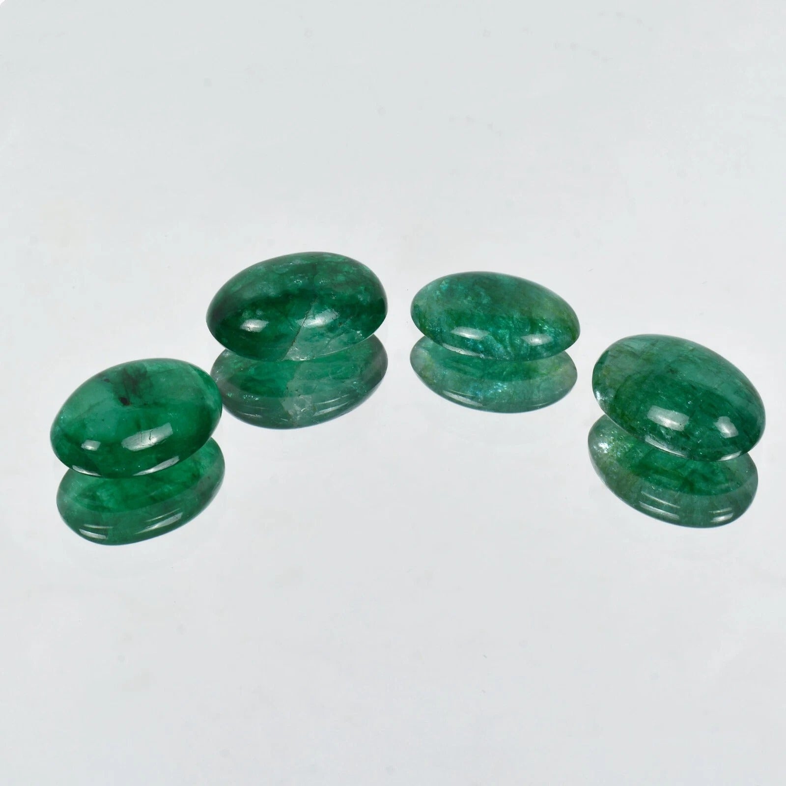 Emerald Lot, Cabochon, Green — 4 Pieces, 19mm to 20mm, 57.10 Ct, Brazil