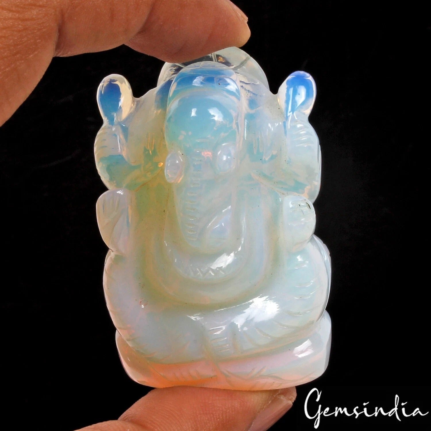 360 Cts Hydro Opal Blue Shine Stone Hand Carved Artwork Lord Ganesha Sculpture I