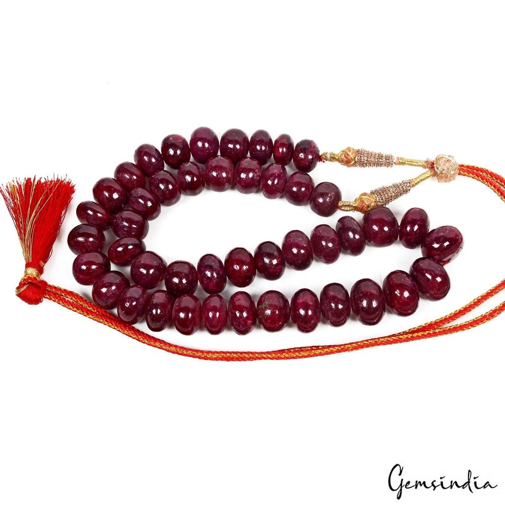 940 Ct Natural Red Ruby Round Beaded Single Strand w Adjustable Tassel Silk Cord