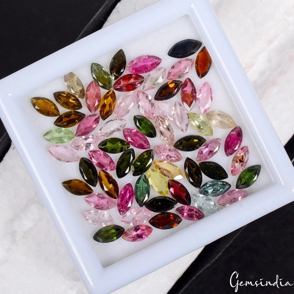 Natural Multi Tourmaline Marquise Cut Loose Gemstone Lot 62 Pcs 7x3.5 MM 19.50Ct