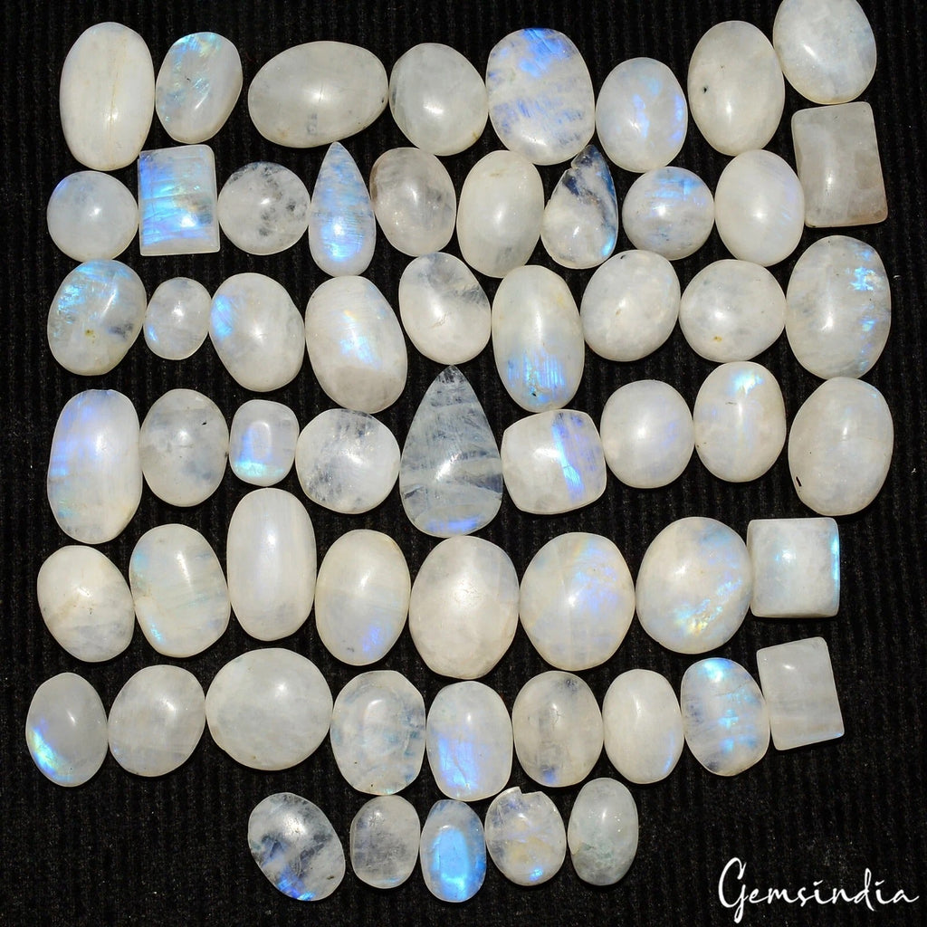 400 Ct/57Pcs Natural White w Blue Shine Moonstone Mix Cab Loose Gems For Jewelry