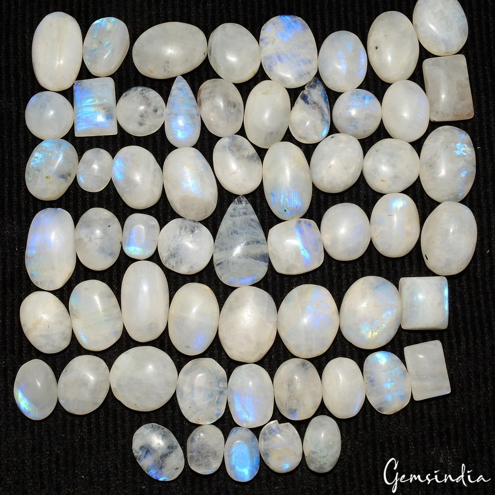 400 Ct/57Pcs Natural White w Blue Shine Moonstone Mix Cab Loose Gems For Jewelry