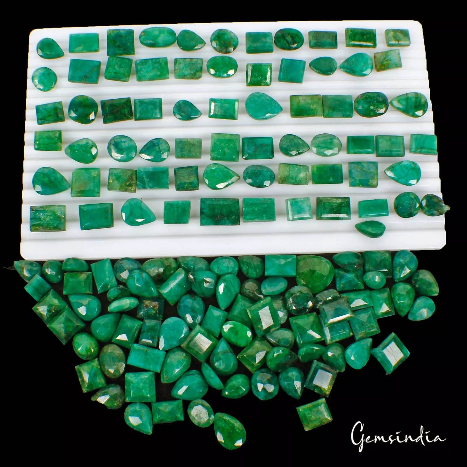 Emerald Lot, Loose Gemstone, Color Enhanced, Blue — 148 Pieces, 12mm to 20mm, 1550 Ct, Colombia