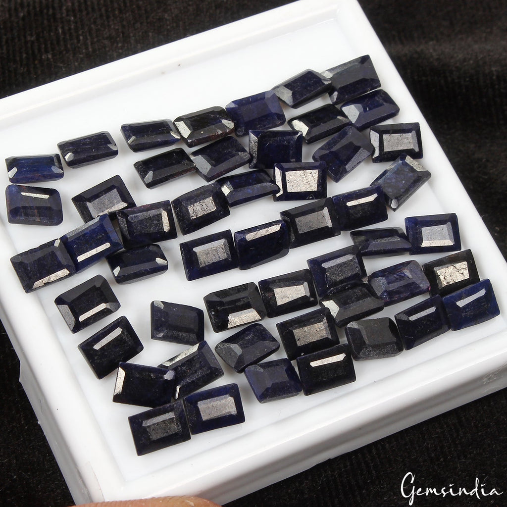 50 PCS NATURAL BLUE SAPPHIRE LOT 7X5MM BAGUETTE CUT GEMSTONES LOT FOR JEWELRY