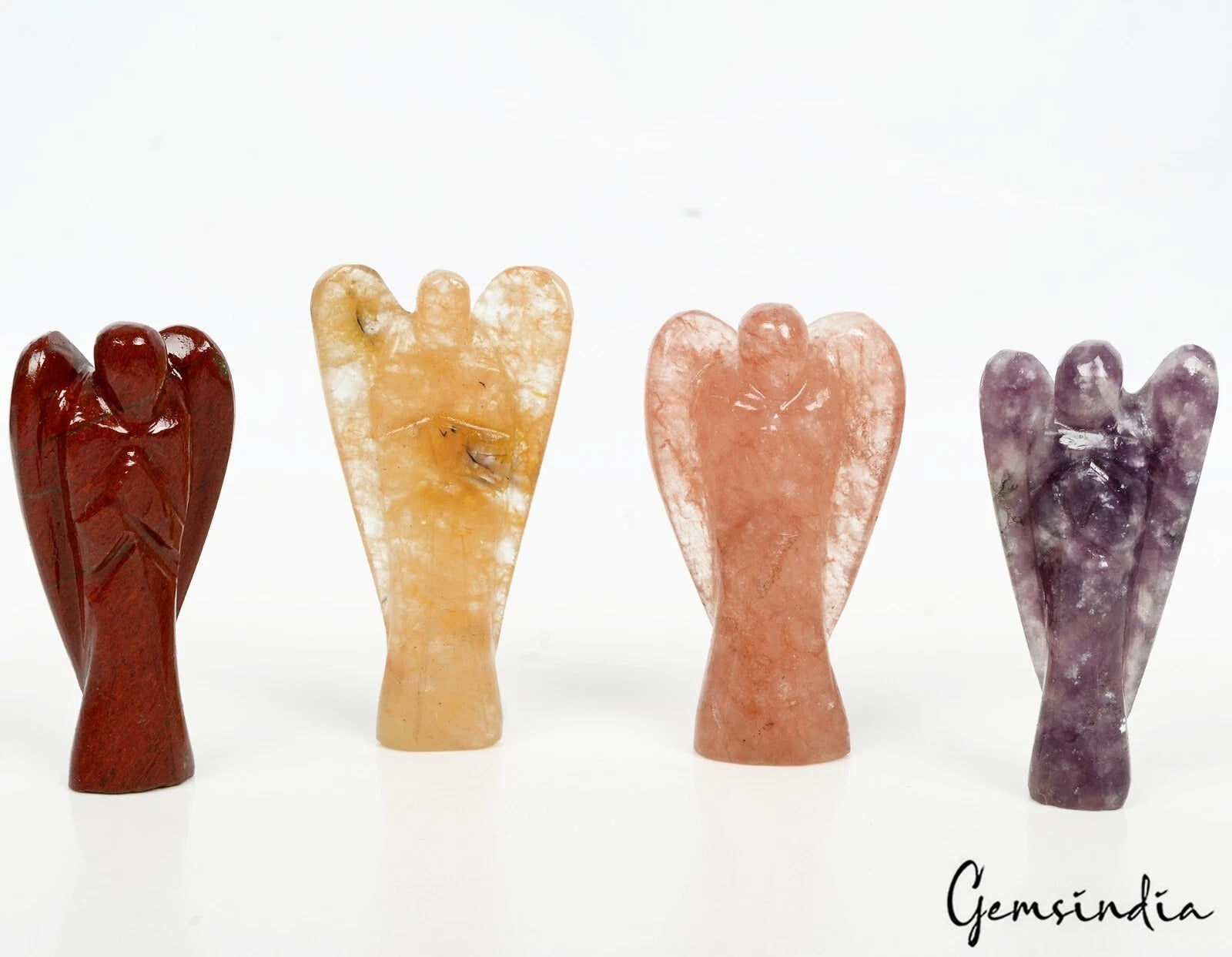 420 Cts/4 Pcs Multi Gems Angel Carved Pocket Size Healing Crystal Good Luck Gif