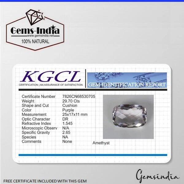 29.00 Ct Natural Untreated Purple Amethyst Cushion Cut Loose Certified Gemstone