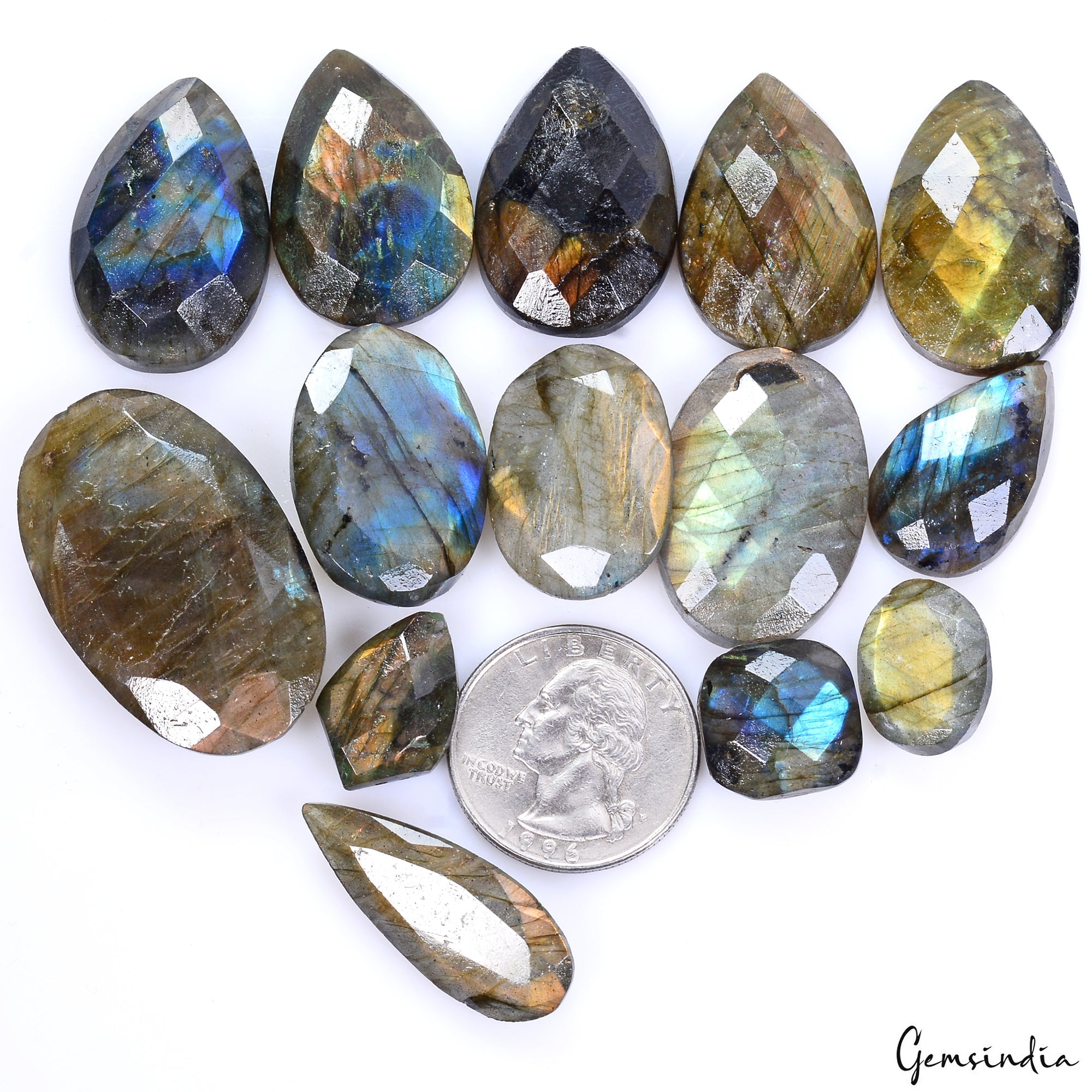 380 Cts/14 Pcs Natural Untreated Multi Shine Labradorite Mix Cut Loose Gems Lot