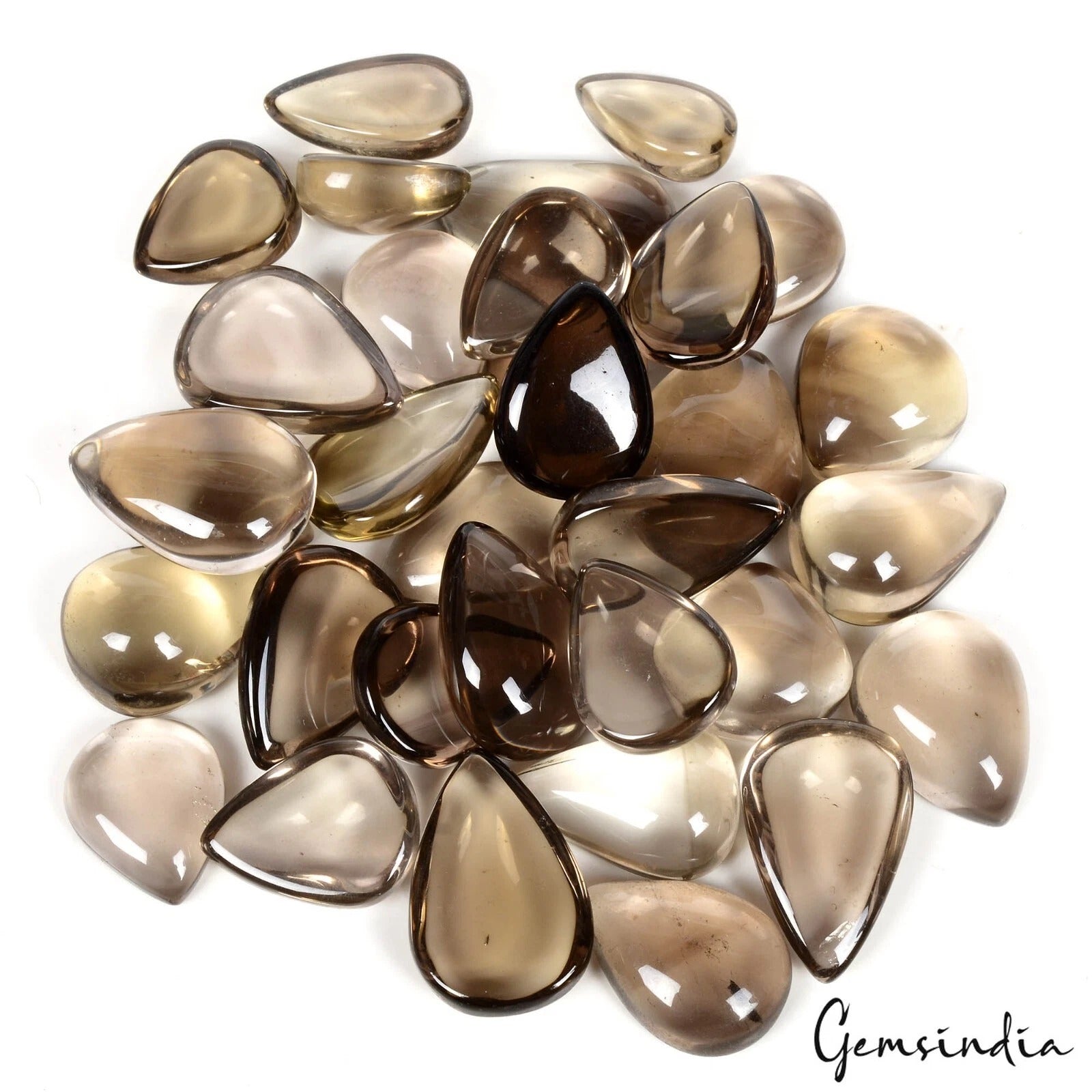 33 Pcs Natural Smoky Quartz Pear Cab Loose Jewelry Making Gemstones Lot 970 Ct