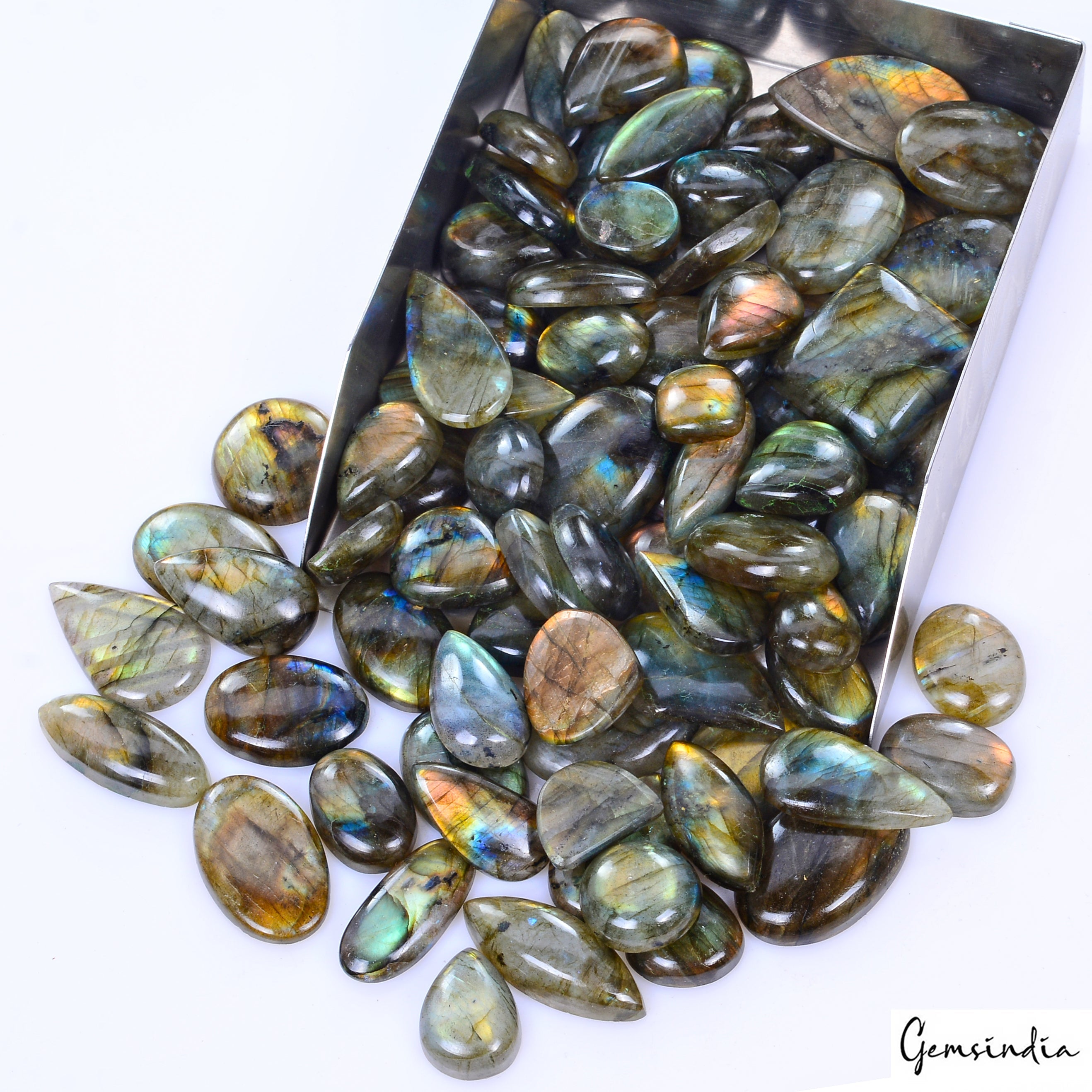 1500 Cts/85 Pcs Natural Untreated Multi Shine Labradorite Mix Cab Loose Gems Lot