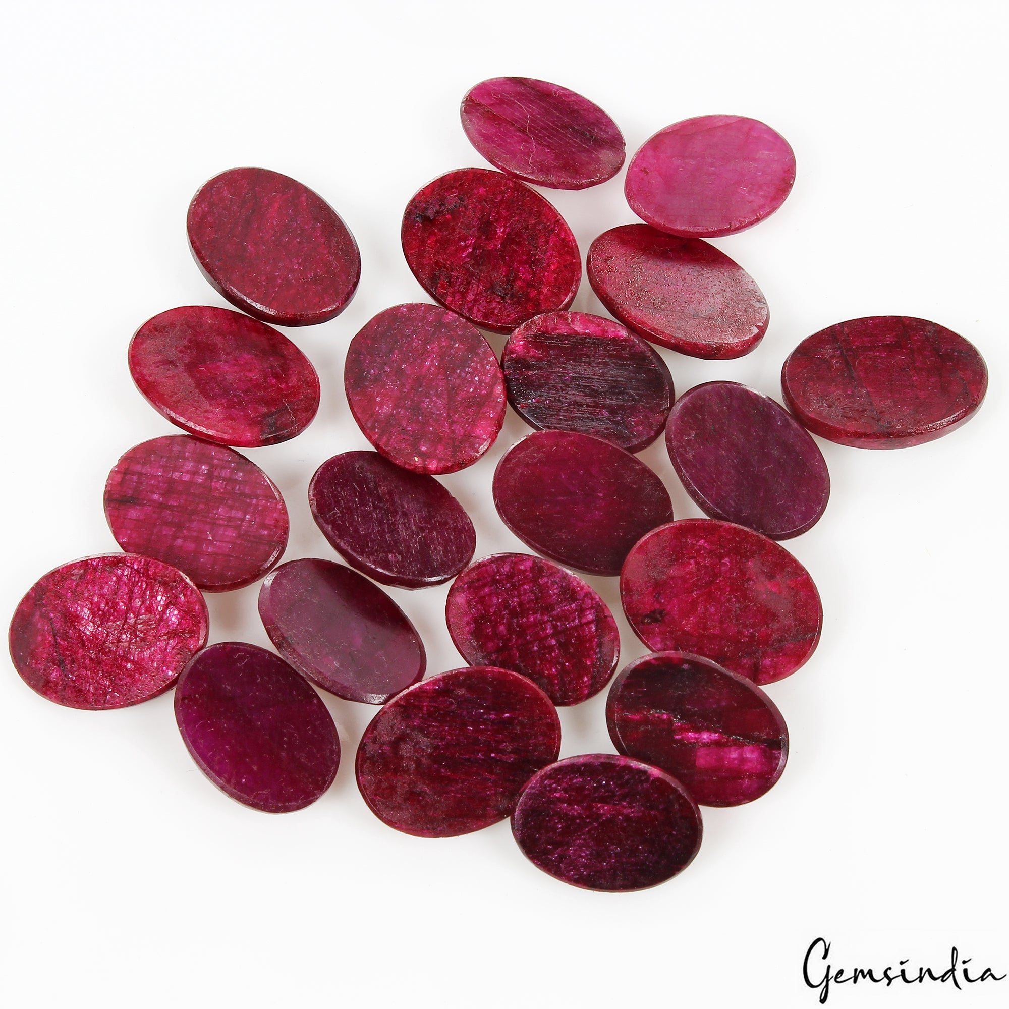 Certified 21 Pcs Natural Rich Red Ruby Oval Checker Cut 18-20mm Loose Gemstones