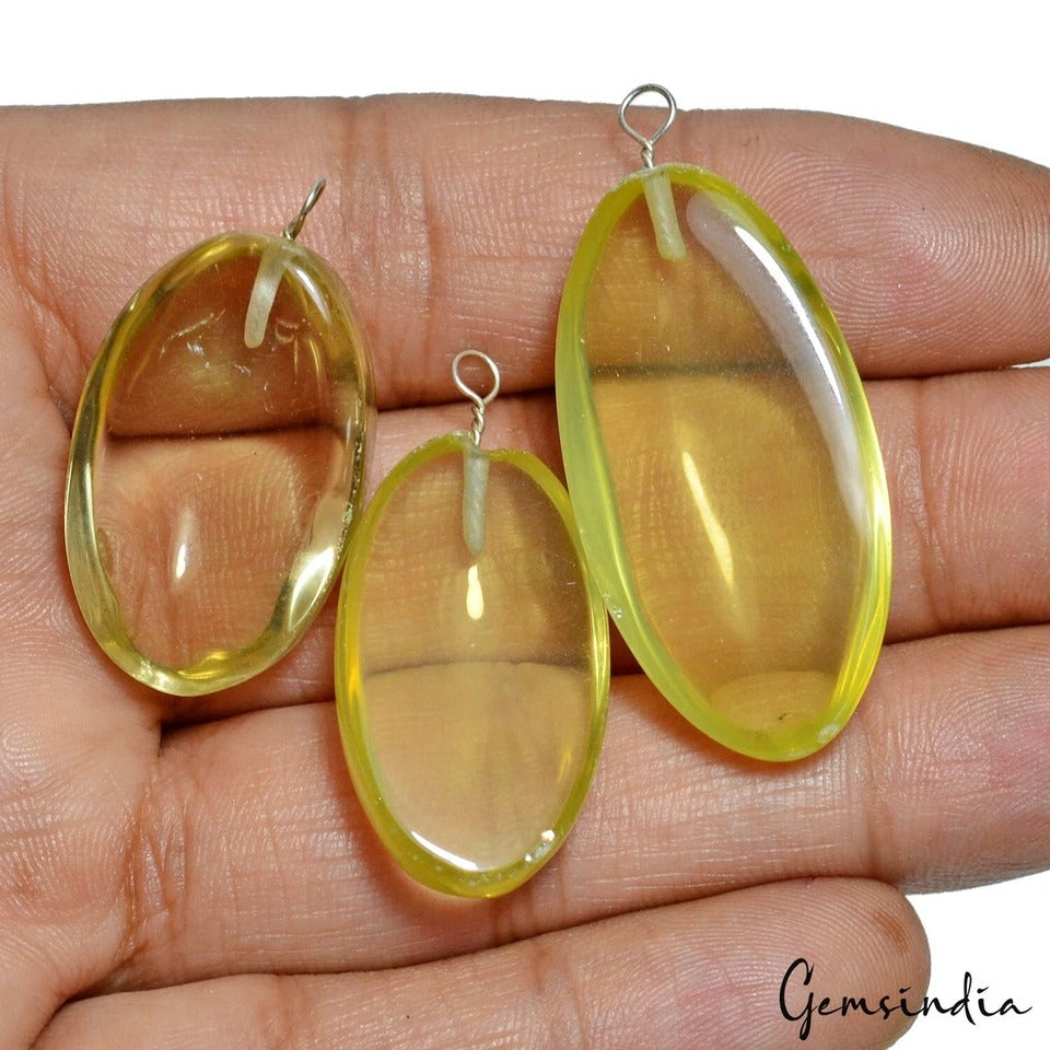 132.20 Ct/3 Pcs Natural Untreated Brazilian Lemon Citrine Drill Beads/Briolettes