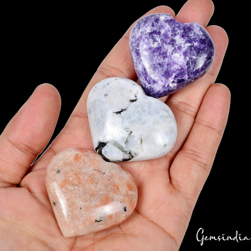 800 Cts/3 Pcs Natural Untreated Multi Color Heart Shape Loose Gems For Pendant