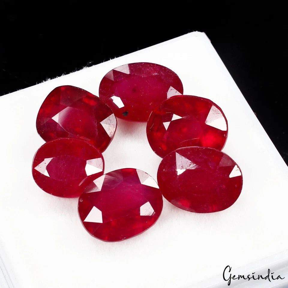 Premium 30.40 Ct Natural Blood Red Ruby Mix Cut Certified Gems Lot (6 Pcs) ~Excl