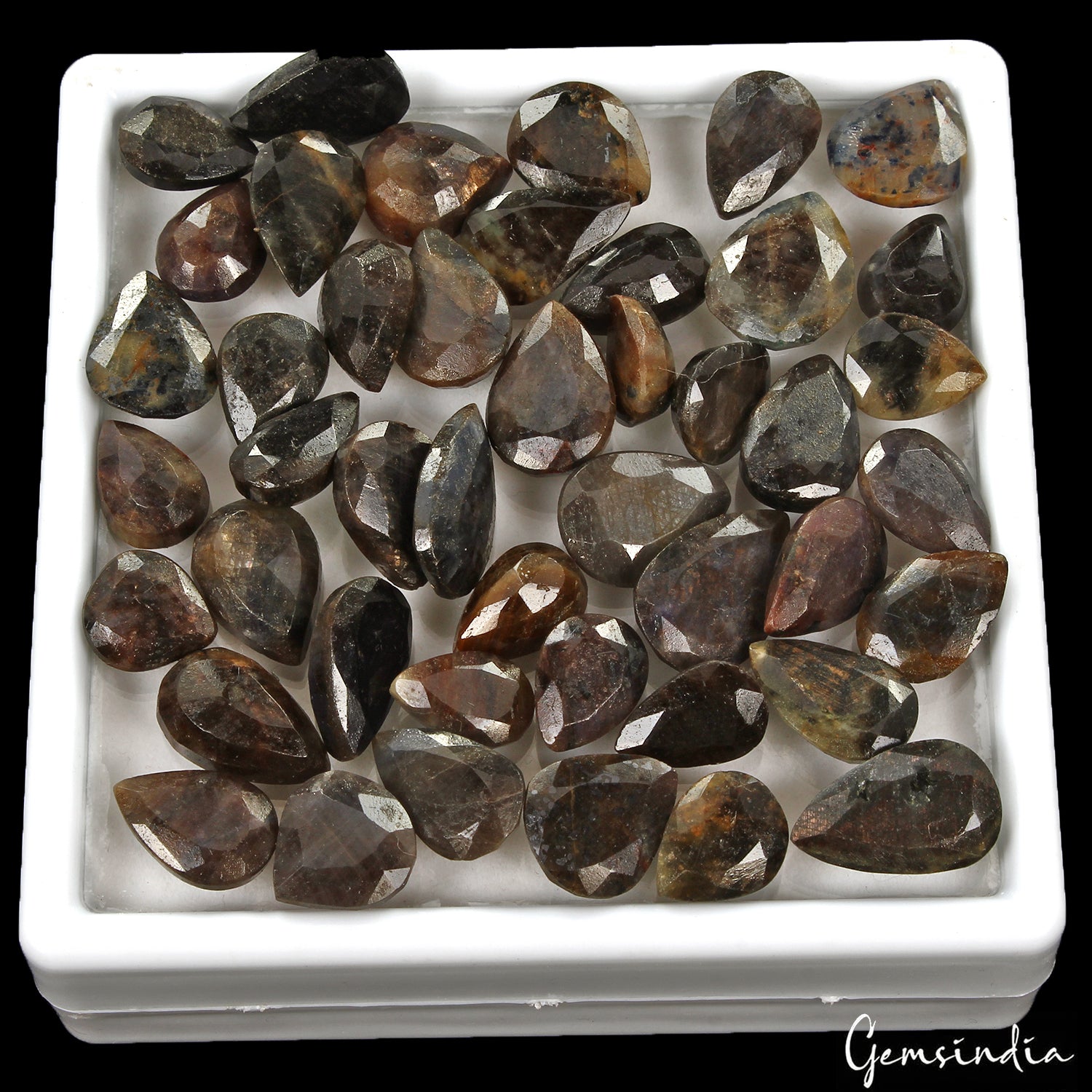 400 Ct/45 Pcs Natural Untreated Brown Black Sapphire Pear Cut Loose Gemstone Lot