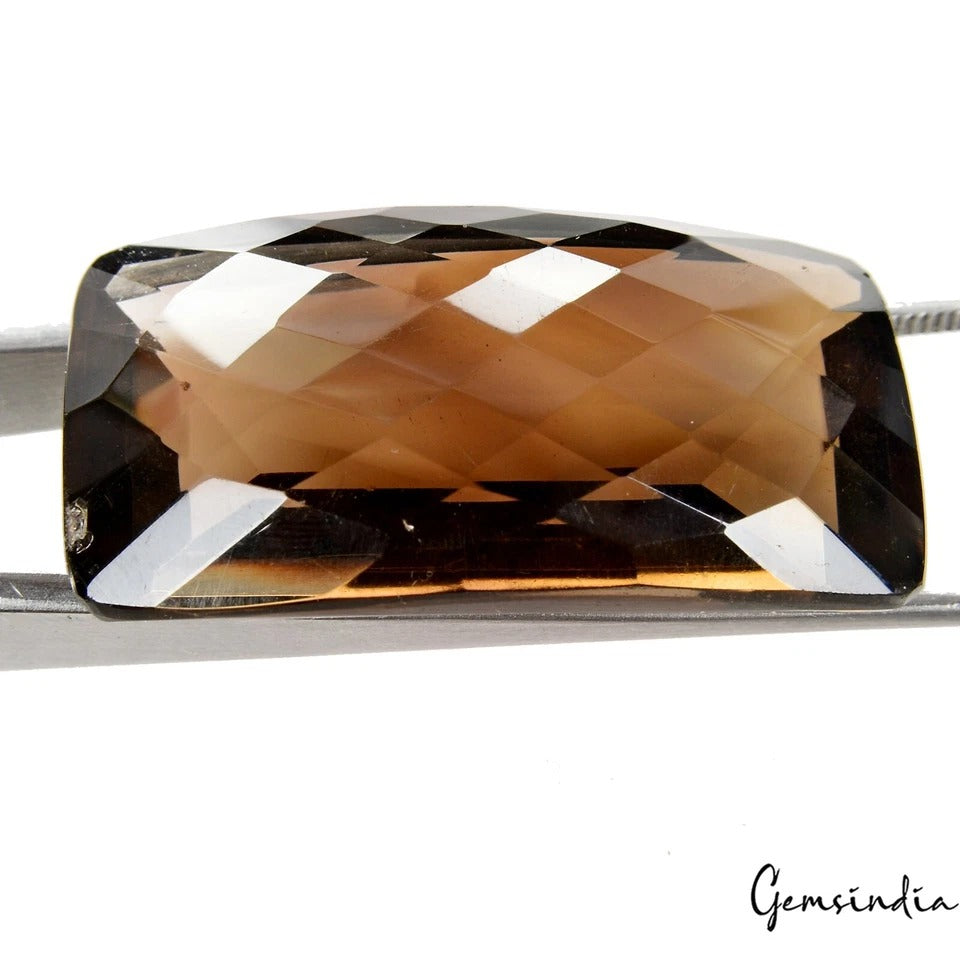 75.80 Ct Natural Untreated Brown Smoky Quartz Cushion Checker Cut Loose Gemstone