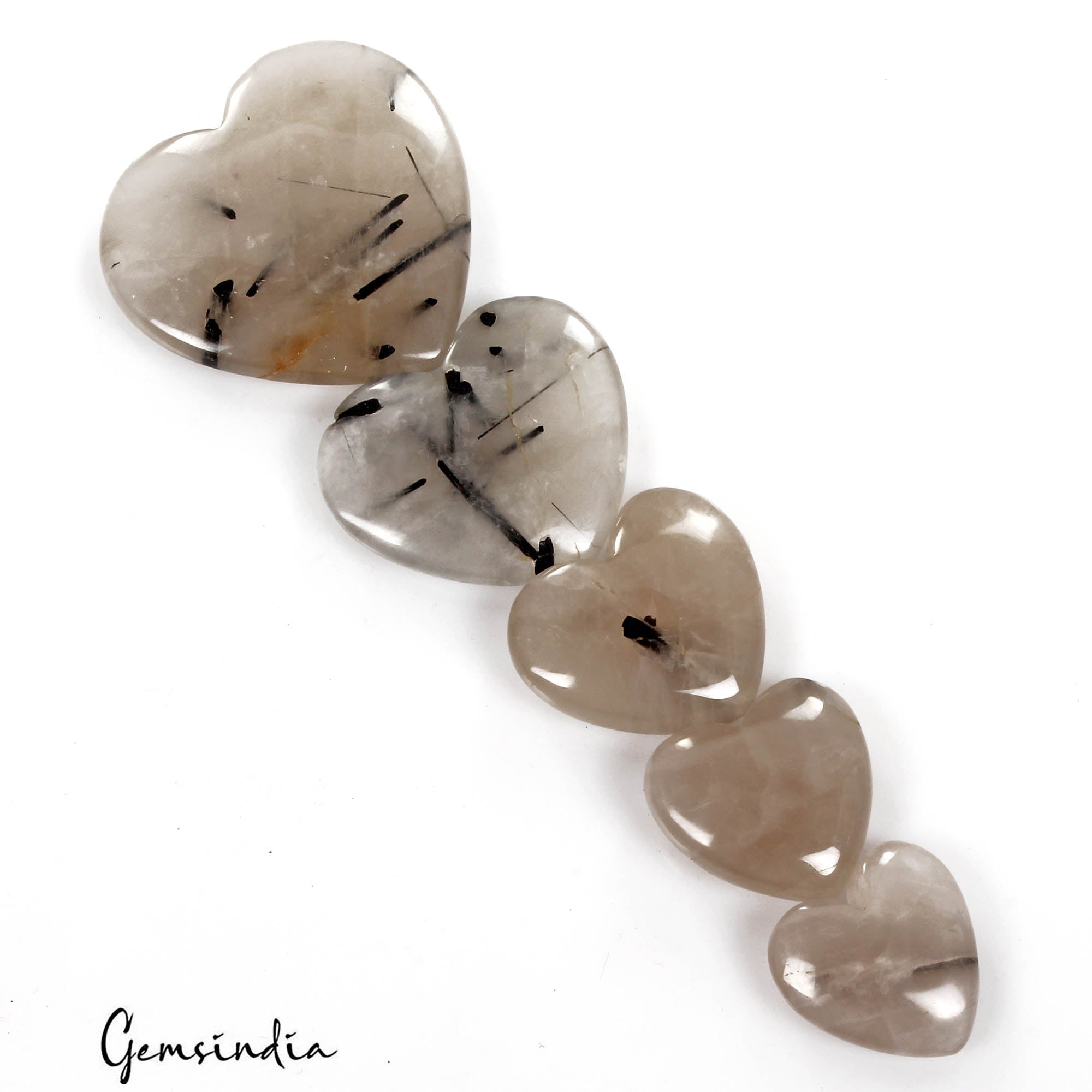 360 Cts/5 Pcs Natural Untreated Rutile Quartz Heart Shape Loose Gems For Jewelry