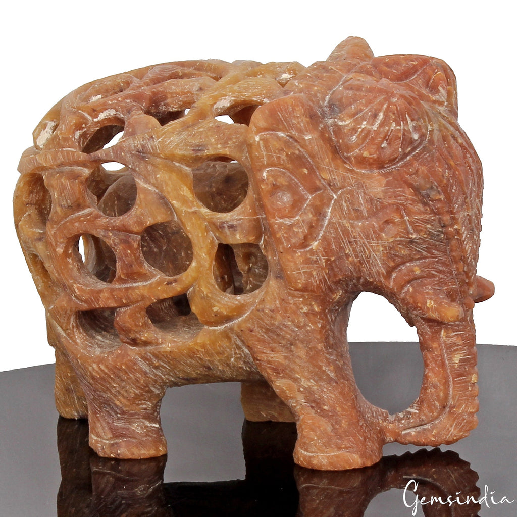 1240 Ct Vintage Elephant Statue W/ Baby In Womb Hand Carved Stone Art Sculpture
