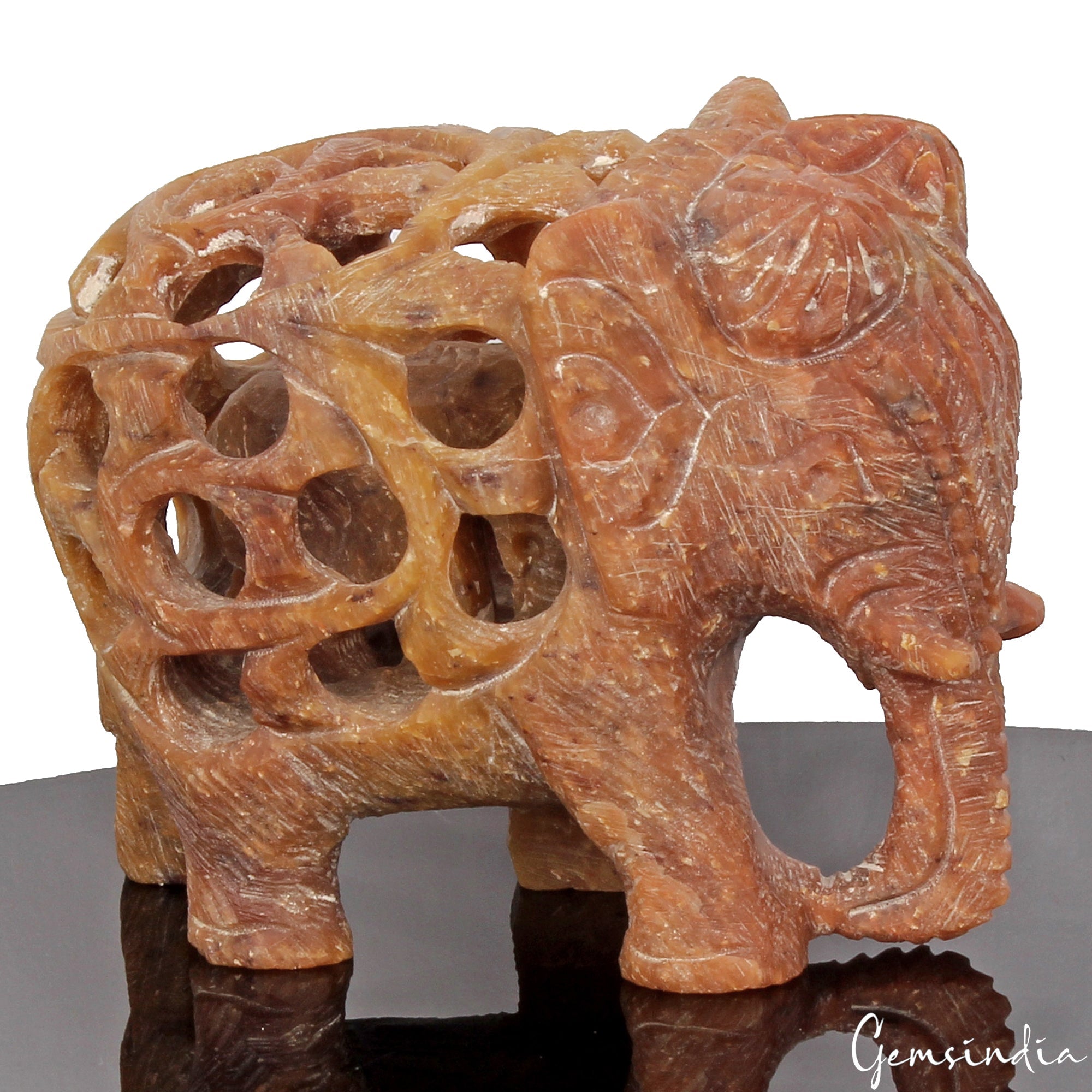 1240 Ct Vintage Elephant Statue W/ Baby In Womb Hand Carved Stone Art Sculpture
