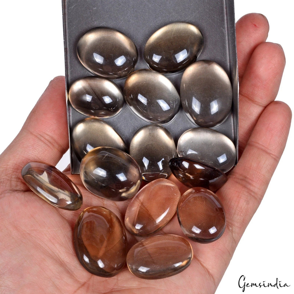 15 Pcs Natural Brown Smoky Quartz Oval Cabochon Loose Untreated Gemstones ~630Ct