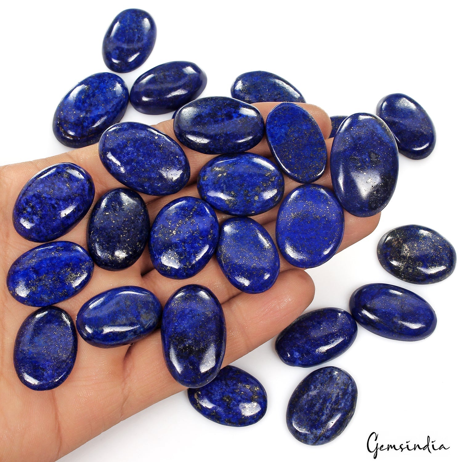 650 Ct/26 Pc Natural Blue Lapis Lazuli Gold Flecks Oval Cab Loose Wholesale Gems