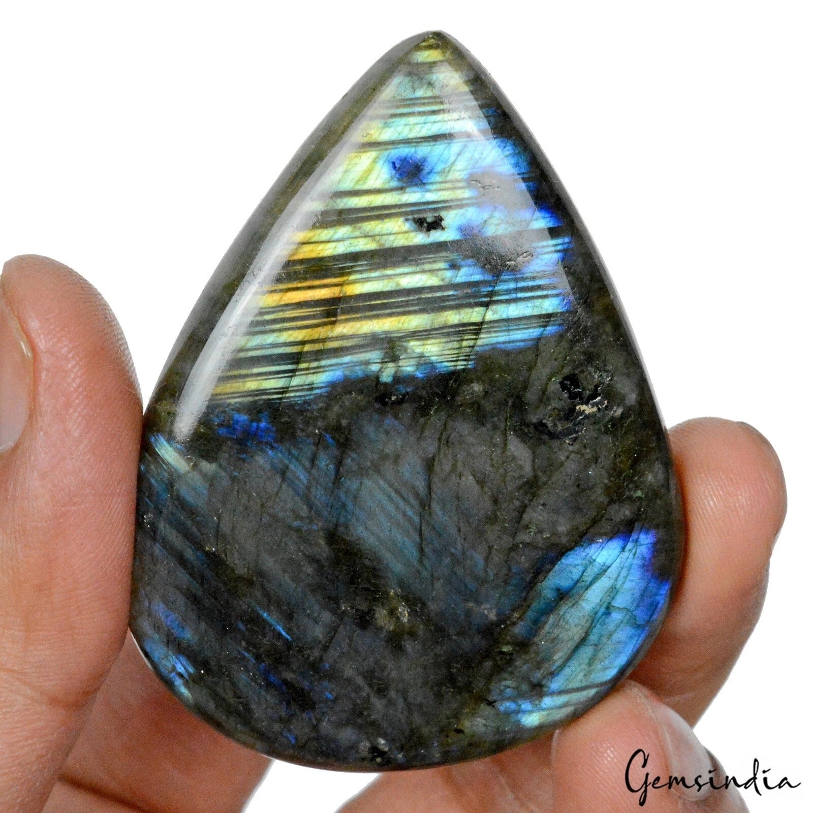 Labradorite Cabochon, Untreated, Golden — 65x49x8mm, 220 Ct, India