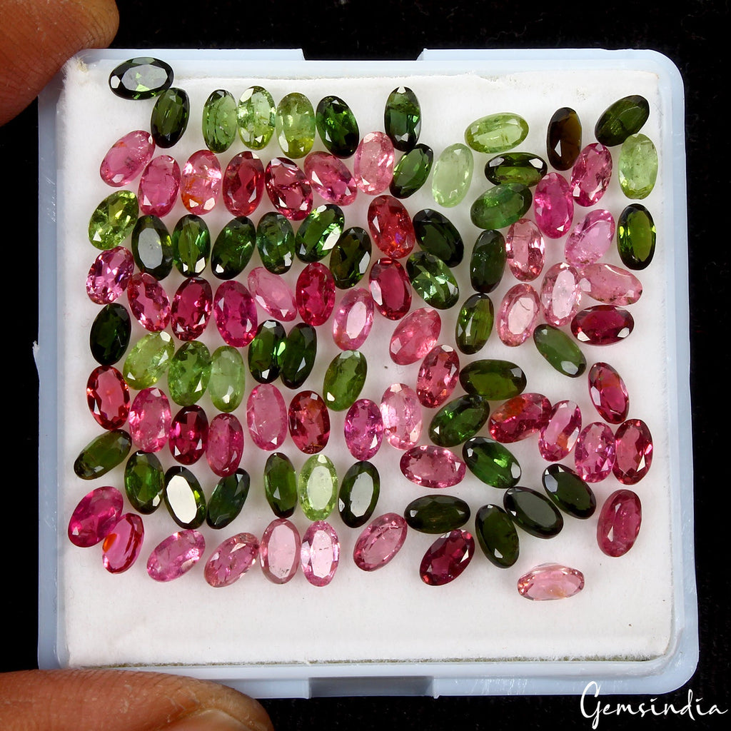Natural Tourmaline Oval Cut Pink & Green Gemstone Lot 100 Pcs 5*3 MM 22.60Ct
